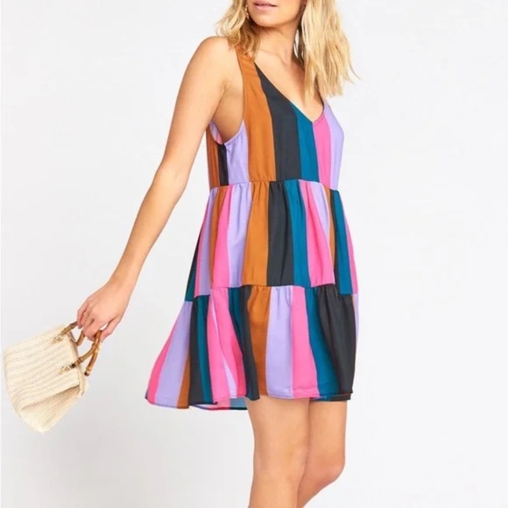 Show Me Your MuMu Emme Dress Mezcal Stripe Bright Mini Swing Small Pink Purple